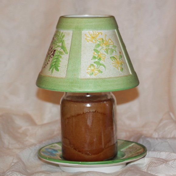 Yankee Candle Ceramic Shade Topper And Plate Floral Spring Summer Green